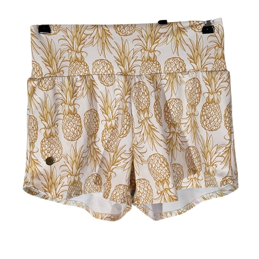 Hawaii Love Fitness Womens Pineapple Print High Waist Athletic Shorts White XS